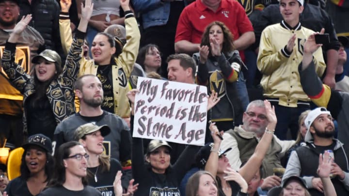 A Vegas Golden Knights fan holds up a sign. (Photo by Ethan Miller/Getty Images)