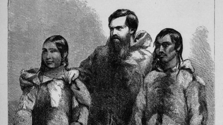 This 19th-century engraving shows American explorer Charles Francis Hall (center) with Taqulittuq (Tookoolito, left) and Ipirvik (Ebierbing, right).
