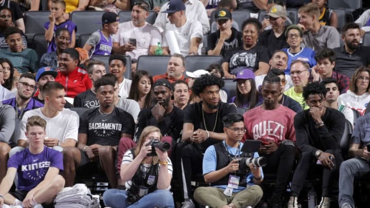 SACRAMENTO, CA - JULY 2: Bogdan Bogdanovic #8, Buddy Hield #24, Dewayne Dedmon, Marvin Bagley III #35, Harry Giles #20, and De'Aaron Fox #5 of the Sacramento Kings attend the game against the Miami Heat on July 2, 2019 at Golden 1 Center in Sacramento, California. NOTE TO USER: User expressly acknowledges and agrees that, by downloading and/or using this photograph, user is consenting to the terms and conditions of the Getty Images License Agreement. Mandatory Copyright Notice: Copyright 2019 NBAE (Photo by Rocky Widner/NBAE via Getty Images)