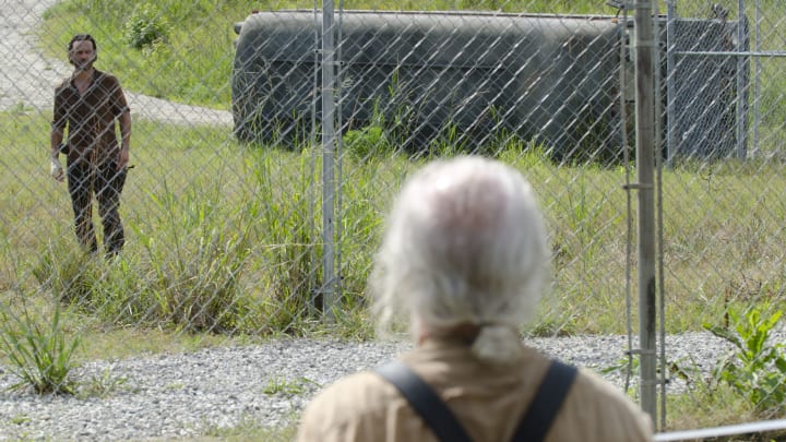Rick Grimes (Andrew Lincoln) and Hershel Greene (Scott Wilson) – The Walking Dead _ Season 4, Episode 8 – Photo Credit: Gene Page/AMC