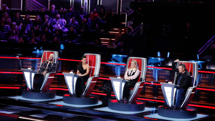 THE VOICE -- "Knockout Rounds" -- Pictured: (l-r) Adam Levine, Alicia Keys, Kelly Clarkson, Blake Shelton -- (Photo by: Trae Patton/NBC)