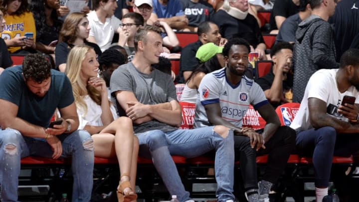 LAS VEGAS, NV - JULY 9: Sam Dekker and Patrick Beverley of the Los Angeles Clippers are seen at the game between the Los Angeles Clippers and the Utah Jazz during the 2017 Las Vegas Summer League on July 9, 2017 at the Cox Pavilion in Las Vegas, Nevada. NOTE TO USER: User expressly acknowledges and agrees that, by downloading and or using this Photograph, user is consenting to the terms and conditions of the Getty Images License Agreement. Mandatory Copyright Notice: Copyright 2017 NBAE (Photo by David Dow/NBAE via Getty Images)