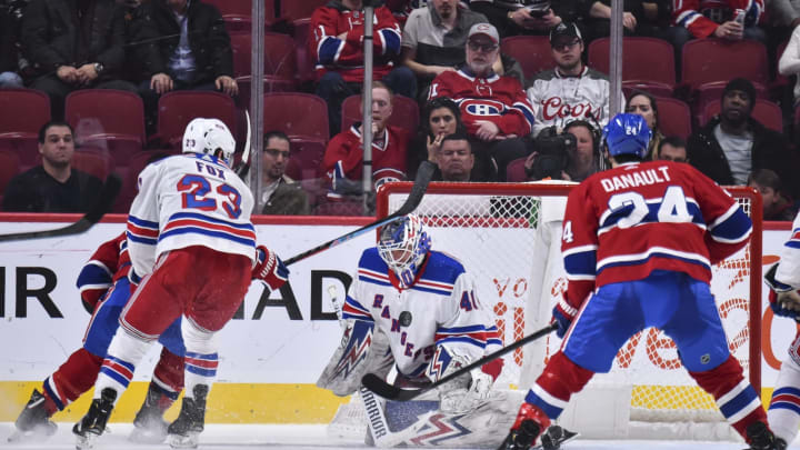 MONTREAL, QC – FEBRUARY 27: Goaltender Alexandar Georgiev #40 of the New York Rangers makes a save against the Montreal Canadiens during the third period at the Bell Centre on February 27, 2020 in Montreal, Canada. The New York Rangers defeated the Montreal Canadiens 5-2. (Photo by Minas Panagiotakis/Getty Images)