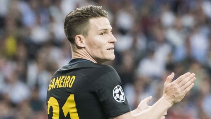MADRID, SPAIN - MAY 02: Kevin Gameiro of Atletico de Madrid reacts during their 2016-17 UEFA Champions League Semifinals 1st leg match between Real Madrid and Atletico de Madrid at the Estadio Santiago Bernabeu on 02 May 2017 in Madrid, Spain. (Photo by Power Sport Images/Getty Images)
