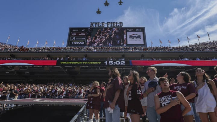Oct 7, 2023; College Station, Texas, USA; View of a flyover at Kyle Field before the game between the Texas A&M Aggies and the Alabama Crimson Tide. Mandatory Credit: Troy Taormina-USA TODAY Sports