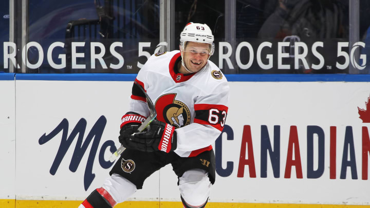 Evgenii Dadonov #63 of the Ottawa Senators (Photo by Claus Andersen/Getty Images)
