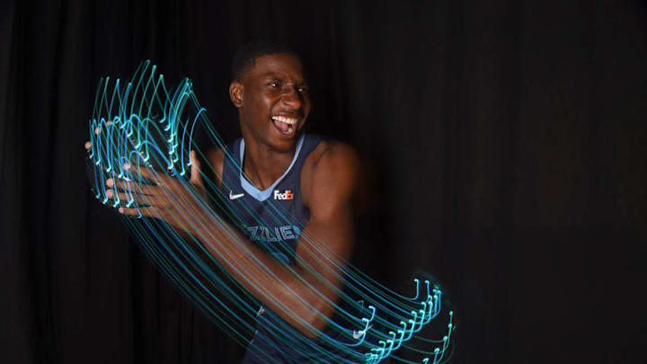TARRYTOWN, NY - AUGUST 12: Jaren Jackson Jr. #13 of the Memphis Grizzlies poses for a portrait during the 2018 NBA Rookie Photo Shoot on August 12, 2018 at the Madison Square Garden Training Facility in Tarrytown, New York. NOTE TO USER: User expressly acknowledges and agrees that, by downloading and or using this photograph, User is consenting to the terms and conditions of the Getty Images License Agreement. Mandatory Copyright Notice: Copyright 2018 NBAE (Photo by Brian Babineau/NBAE via Getty Images)