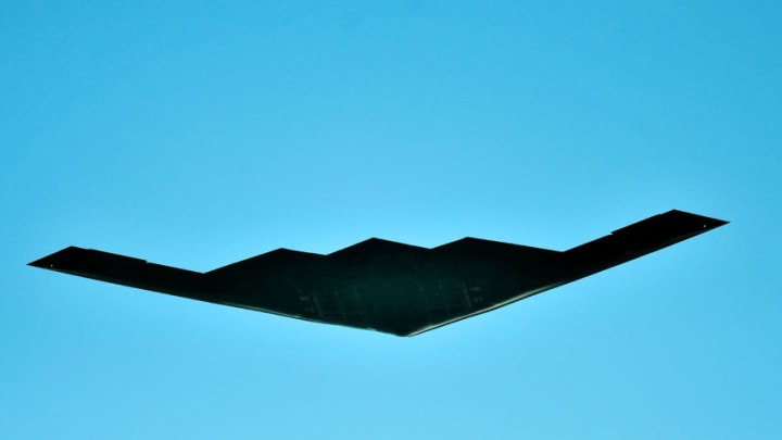 PASADENA, CA - JANUARY 01: A Northrop Grumman B-2 Spirit stealth bomber from the 509th Bomb Wing at Whiteman Air Force Base, Missouri flys over the 2015 Tournament Of Roses Parade on January 1, 2015 in Pasadena, California. (Photo by Jerod Harris/WireImage)