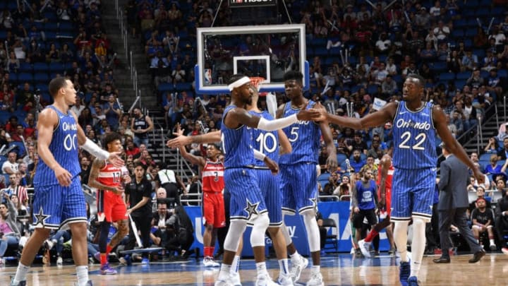 ORLANDO, FL - NOVEMBER 9: the Orlando Magic react during a game against the Washington Wizards on November 9, 2018 at Amway Center in Orlando, Florida. NOTE TO USER: User expressly acknowledges and agrees that, by downloading and/or using this Photograph, user is consenting to the terms and conditions of the Getty Images License Agreement. Mandatory Copyright Notice: Copyright 2018 NBAE (Photo by Fernando Medina/NBAE via Getty Images)