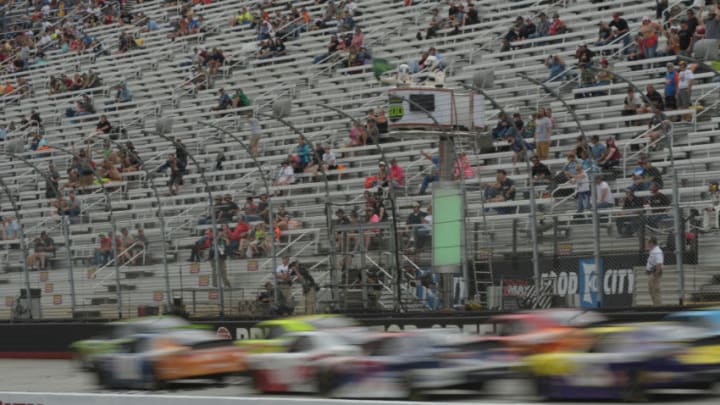 BRISTOL, TN - APRIL 22: The field takes the green in front of a small crowd during the Xfinity Series Fitzgerald Glider Kits 300 on April 22, 2017, at Bristol Motor Speedway in Bristol, TN. (Photo by Jeffrey Vest/Icon Sportswire via Getty Images)