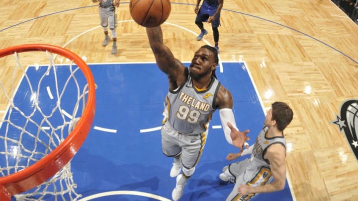 ORLANDO, FL - FEBRUARY 6: Jae Crowder #99 of the Cleveland Cavaliers shoots the ball during the game against the Orlando Magic on February 6, 2018 at Amway Center in Orlando, Florida. Copyright 2018 NBAE (Photo by Fernando Medina/NBAE via Getty Images)
