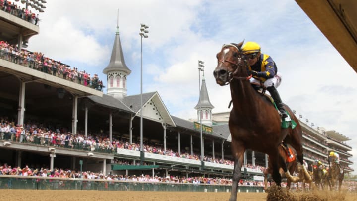 LOUISVILLE, KY- MAY 06: Olympiad with Junior Alvarado riding wins the Alysheba at Churchill Downs Race Track on May 6, 2022 in Louisville, KY. (Photo by Horsephotos/Getty Images)