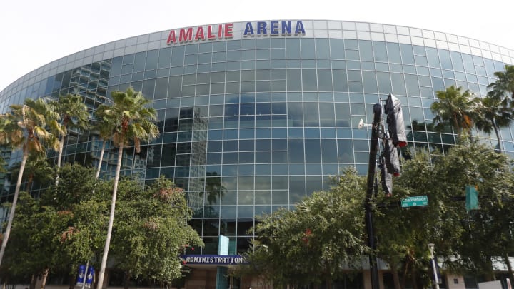 Jun 28, 2021; Tampa, Florida, USA; A general view of the arena before game one of the 2021 Stanley Cup Final at Amalie Arena between the Tampa Bay Lightning and the Montreal Canadiens. Mandatory Credit: Kim Klement-USA TODAY Sports