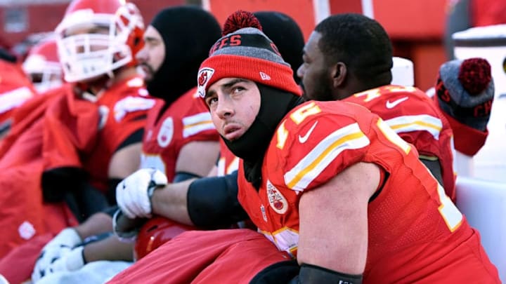 KANSAS CITY, MO - DECEMBER 18: Tackle Eric Fisher #72 of the Kansas City Chiefs watches the scoreboard from the bench during the game Tennessee Titans at Arrowhead Stadium on December 18, 2016 in Kansas City, Missouri. (Photo by Reed Hoffmann/Getty Images) KANSAS CITY, MO - DECEMBER 18: Tackle Eric Fisher #72 of the Kansas City Chiefs watches the scoreboard from the bench during the game Tennessee Titans at Arrowhead Stadium on December 18, 2016 in Kansas City, Missouri. (Photo by Reed Hoffmann/Getty Images)