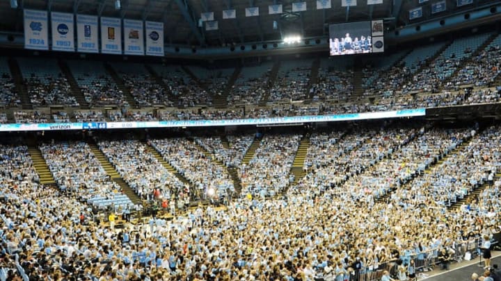CHAPEL HILL, NC- APRIL 4: North Carolina Tar Heels fans fill the Dean Smith Center during the welcome-home reception for the NCAA men's basketball team on April 4, 2017 in Chapel Hill, North Carolina. The Tar Heels defeated the Gonzaga Bulldogs 71-65 yesterday to win the national championship. (Photo by Sara D. Davis/Getty Images)