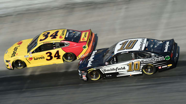 Michael McDowell, Front Row Motorsports, and Aric Almirola, Stewart-Haas Racing, Bristol, NASCAR, All-Star Race (Photo by Jared C. Tilton/Getty Images)