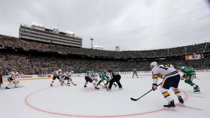 DALLAS, TEXAS – JANUARY 01: A general view of NHL fans during the 2020 Bridgestone NHL Winter Classic between the Nashville Predators and the Dallas Stars at Cotton Bowl on January 01, 2020 in Dallas, Texas. (Photo by Ronald Martinez/Getty Images)