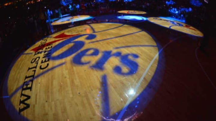 PHILADELPHIA, PA – DECEMBER 7: The Philadelphia 76ers logo on the court before the game against the Boston Celtics at the Wells Fargo Center on December 7, 2012 in Philadelphia, Pennsylvania. NOTE TO USER: User expressly acknowledges and agrees that, by downloading and or using this photograph, User is consenting to the terms and conditions of the Getty Images License Agreement. Mandatory Copyright Notice: Copyright 2012 NBAE (Photo by Jesse D. Garrabrant/NBAE via Getty Images)