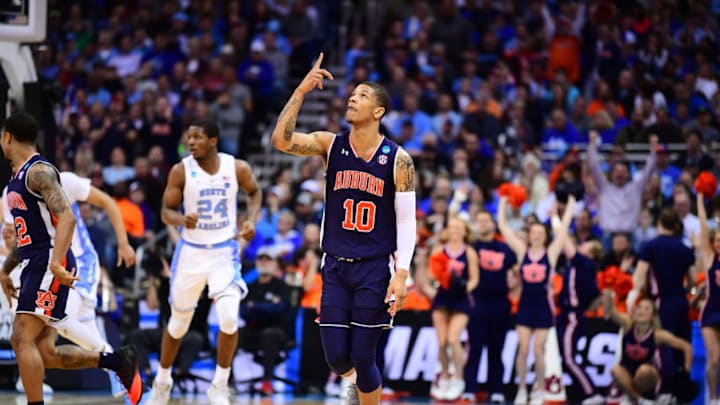 KANSAS CITY, MO - MARCH 29: Samir Doughty #10 of the Auburn Tigers celebrates after scoring against the North Carolina Tar Heels in the third round of the 2019 NCAA Men's Basketball Tournament held at Sprint Center on March 29, 2019 in Kansas City, Missouri. (Photo by Ben Solomon/NCAA Photos via Getty Images)
