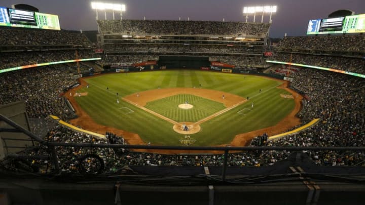 OAKLAND, CA - OCTOBER 02: A general view as the Oakland Athletics play the Tampa Bay Rays in the fourth inning of their MLB American League wild card game at the Coliseum in Oakland, Calif., on Wednesday, Oct. 2, 2019. (Photo by Jane Tyska/MediaNews Group/The Mercury News via Getty Images)