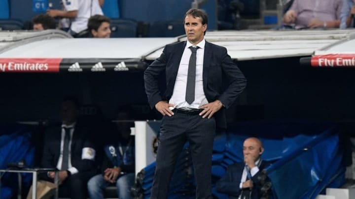 Real Madrid's Spanish coach Julen Lopetegui reacts during the Spanish league football match between Real Madrid CF and Club Deportivo Leganes SAD at the Santiago Bernabeu stadium in Madrid on September 1, 2018. (Photo by GABRIEL BOUYS / AFP) (Photo credit should read GABRIEL BOUYS/AFP/Getty Images)