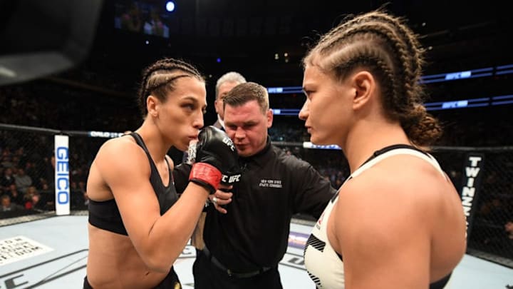 NEW YORK, NY - NOVEMBER 12: Karolina Kowalkiewicz of Poland (right) fights against Joanna Jedrzejczyk of Poland in their women's strawweight championship bout during the UFC 205 event at Madison Square Garden on November 12, 2016 in New York City. (Photo by Jeff Bottari/Zuffa LLC/Zuffa LLC via Getty Images)