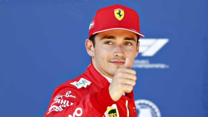 SPIELBERG, AUSTRIA - JUNE 29: Pole position qualifier Charles Leclerc of Monaco and Ferrari celebrates in parc ferme during qualifying for the F1 Grand Prix of Austria at Red Bull Ring on June 29, 2019 in Spielberg, Austria. (Photo by Will Taylor-Medhurst/Getty Images)