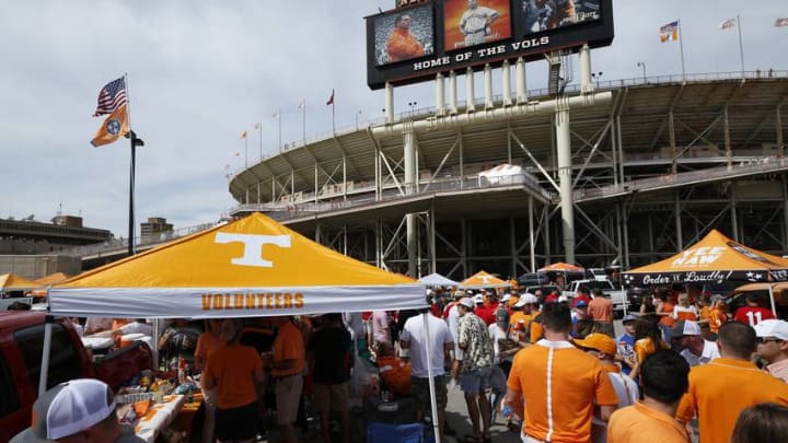 KNOXVILLE, TN - SEPTEMBER 30: General view as fans tailgate prior to the game between the Georgia Bulldogs and Tennessee Volunteers at Neyland Stadium on September 30, 2017 in Knoxville, Tennessee. (Photo by Joe Robbins/Getty Images)