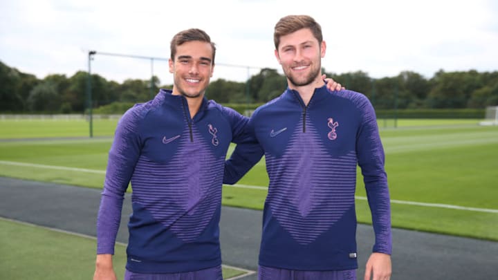 ENFIELD, ENGLAND - JULY 08: (L-R) Harry Winks and Ben Davies of Tottenham Hotspur pose for the camera after signing new contracts on July 8, 2019 in Enfield, England. (Photo by Tottenham Hotspur FC/Tottenham Hotspur FC via Getty Images)