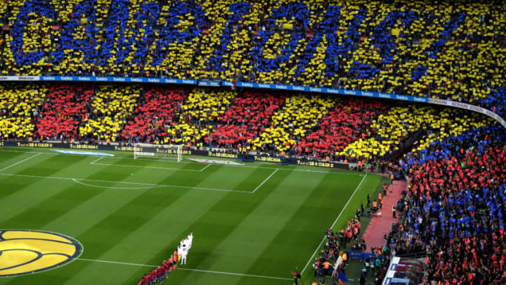 BARCELONA, SPAIN - MAY 06: The Barcelona fans spell out 'Campions' prior to the La Liga match between Barcelona and Real Madrid at Camp Nou on May 6, 2018 in Barcelona, Spain. (Photo by David Ramos/Getty Images)
