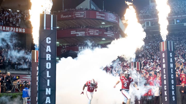 Quarterback Ryan Hilinski #3 of the South Carolina Gamecocks leads his team out on to the field. (Photo by Michael Chang/Getty Images)