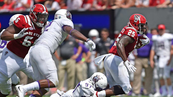 RALEIGH, NC – SEPTEMBER 01: Reggie Gallaspy II #25 of the North Carolina State Wolfpack during their game against the James Madison Dukes at Carter-Finley Stadium on September 1, 2018 in Raleigh, North Carolina. (Photo by Grant Halverson/Getty Images)