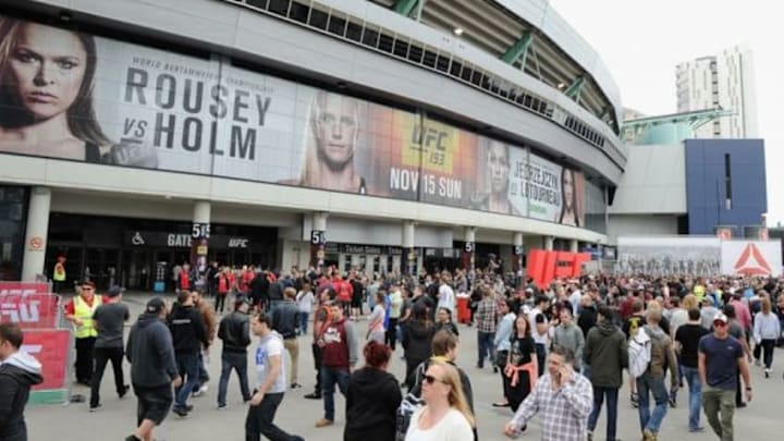 Nov 15, 2015; Melbourne, AUSTRALIA; Fans arrive for UFC 193 at Etihad Stadium. Mandatory Credit: Matt Roberts-USA TODAY Sports