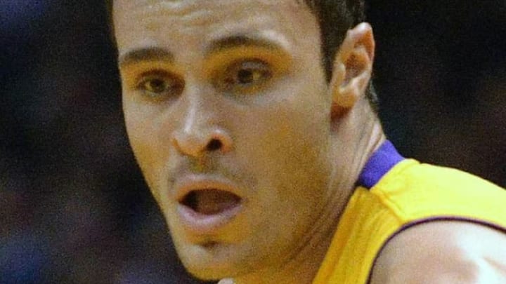 Oct 17, 2015; San Diego, CA, USA; Los Angeles Lakers forward Larry Nance Jr. (7) controls the ball during the third quarter against the Golden State Warriors at Valley View Casino Center. Mandatory Credit: Jake Roth-USA TODAY Sports
