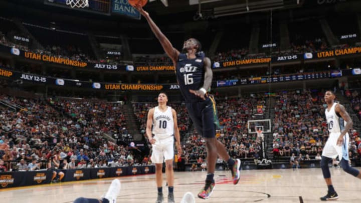 SALT LAKE CITY, UT – JULY 3: Thomas Wilder #16 of the Utah Jazz drives to the basket during the game against the Memphis Grizzlies on July 3, 2018 at Vivint Smart Home Arena in SALT LAKE CITY, Utah. Copyright 2018 NBAE (Photo by Joe Murphy/NBAE via Getty Images)