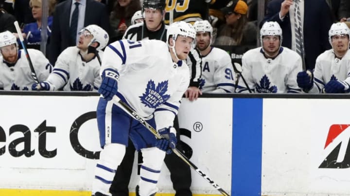 BOSTON, MA - APRIL 23: Toronto Maple Leafs defenseman Jake Gardiner (51) holds the pic on the power play during Game 7 of the 2019 First Round Stanley Cup Playoffs between the Boston Bruins and the Toronto Maple Leafs on April 23, 2019, at TD Garden in Boston, Massachusetts. (Photo by Fred Kfoury III/Icon Sportswire via Getty Images)