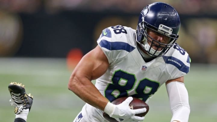 Oct 30, 2016; New Orleans, LA, USA; Seattle Seahawks tight end Jimmy Graham (88) runs after a catch against the New Orleans Saints in the second half at the Mercedes-Benz Superdome. The Saints won, 25-20. Mandatory Credit: Chuck Cook-USA TODAY Sports