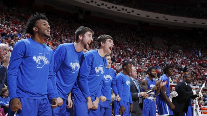 BLOOMINGTON, IN – NOVEMBER 10: Indiana State Sycamores players react from the bench in the second half of a game against the Indiana Hoosiers at Assembly Hall on November 10, 2017 in Bloomington, Indiana. Indiana State defeated Indiana 90-69. (Photo by Joe Robbins/Getty Images)