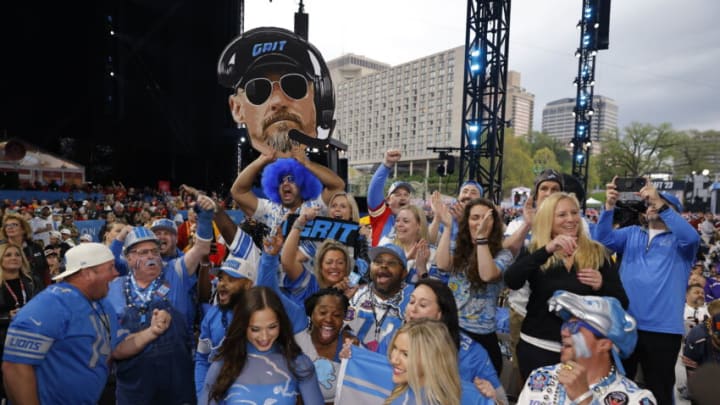 KANSAS CITY, MO - APRIL 28: Detroit Lions fans react to their teams selection in the second round of the 2023 NFL Draft at Union Station on April 28, 2023 in Kansas City, Missouri. (Photo by David Eulitt/Getty Images)