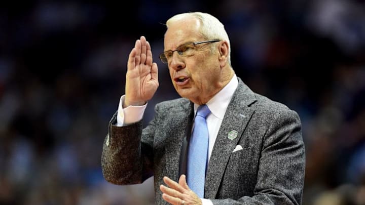 CHARLOTTE, NC - MARCH 18: Head coach Roy Williams of the North Carolina Tar Heels reacts against the Texas A&M Aggies during the second round of the 2018 NCAA Men's Basketball Tournament at Spectrum Center on March 18, 2018 in Charlotte, North Carolina. (Photo by Jared C. Tilton/Getty Images)