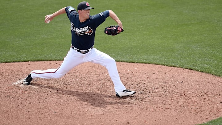 LAKE BUENA VISTA, FL – MARCH 16: Dan Winkler #58 of the Atlanta Braves throws a pitch during the fifth inning of a spring training game against the St. Louis Cardinals at Champion Stadium on March 16, 2016 in Lake Buena Vista, Florida. (Photo by Stacy Revere/Getty Images)