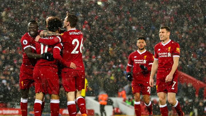 LIVERPOOL, ENGLAND - MARCH 17: Mohamed Salah of Liverpool celebrates after scoring a goal to make it 5-0 during the Premier League match between Liverpool and Watford at Anfield on March 17, 2018 in Liverpool, England. (Photo by Robbie Jay Barratt - AMA/Getty Images)