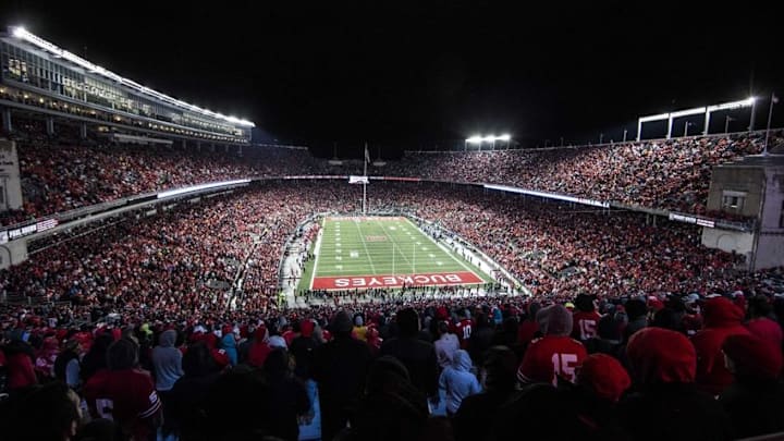 Nov 21, 2015; Columbus, OH, USA; A general view of the record crowd of 108,975 at the game between the Ohio State Buckeyes and Michigan State Spartans at Ohio Stadium. Michigan State won the game 17-14. Mandatory Credit: Greg Bartram-USA TODAY Sports