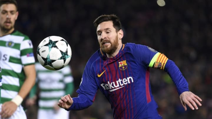 BARCELONA, SPAIN - DECEMBER 05: Lionel Messi of Barcelona during the UEFA Champions League group D match between FC Barcelona and Sporting CP at Camp Nou on December 5, 2017 in Barcelona, Spain. (Photo by Alex Caparros/Getty Images)