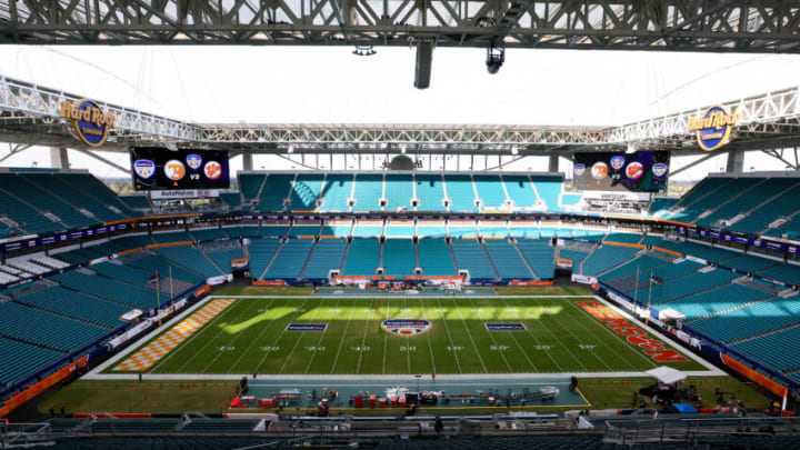 MIAMI GARDENS, FLORIDA - DECEMBER 30: A general view of the field prior to a game between the Clemson Tigers and the Tennessee Volunteers in the Capital One Orange Bowl at Hard Rock Stadium on December 30, 2022 in Miami Gardens, Florida. (Photo by Megan Briggs/Getty Images)