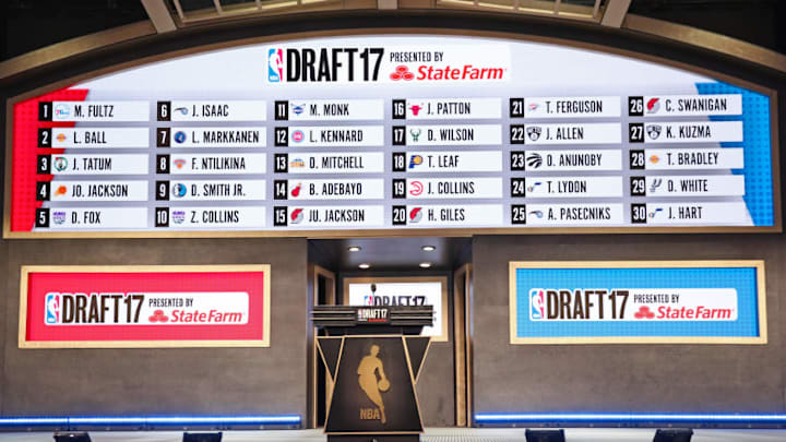 BROOKLYN, NY - JUNE 22: A shot of the first round draft board during the 2017 NBA Draft on June 22, 2017 at Barclays Center in Brooklyn, New York. NOTE TO USER: User expressly acknowledges and agrees that, by downloading and or using this photograph, User is consenting to the terms and conditions of the Getty Images License Agreement. Mandatory Copyright Notice: Copyright 2017 NBAE (Photo by Nathaniel S. Butler /NBAE via Getty Images)