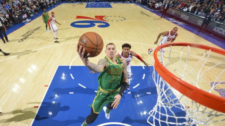 PHILADELPHIA, PA - JANUARY 9: Daniel Theis #27 of the Boston Celtics shoots the ball against the Philadelphia 76ers on January 9, 2020 at the Wells Fargo Center in Philadelphia, Pennsylvania NOTE TO USER: User expressly acknowledges and agrees that, by downloading and/or using this Photograph, user is consenting to the terms and conditions of the Getty Images License Agreement. Mandatory Copyright Notice: Copyright 2020 NBAE (Photo by Jesse D. Garrabrant/NBAE via Getty Images)