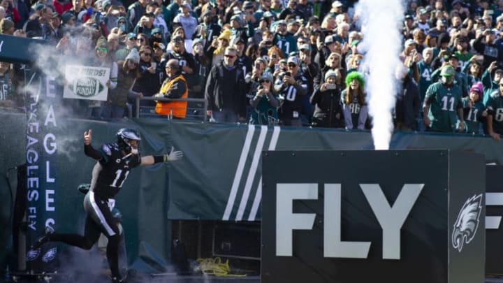 PHILADELPHIA, PA - NOVEMBER 03: Carson Wentz #11 of the Philadelphia Eagles runs onto the field prior to the game against the Chicago Bears at Lincoln Financial Field on November 3, 2019 in Philadelphia, Pennsylvania. (Photo by Mitchell Leff/Getty Images)