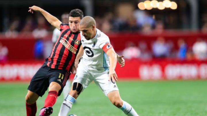 ATLANTA, GA – AUGUST 27: Osvaldo Alonso #6 of Minnesota United battles for ball control with Eric Remedi #11 of Atlanta United during the U.S. Open Cup Final at Mercedes-Benz Stadium on August 27, 2019 in Atlanta, Georgia. (Photo by Carmen Mandato/Getty Images)