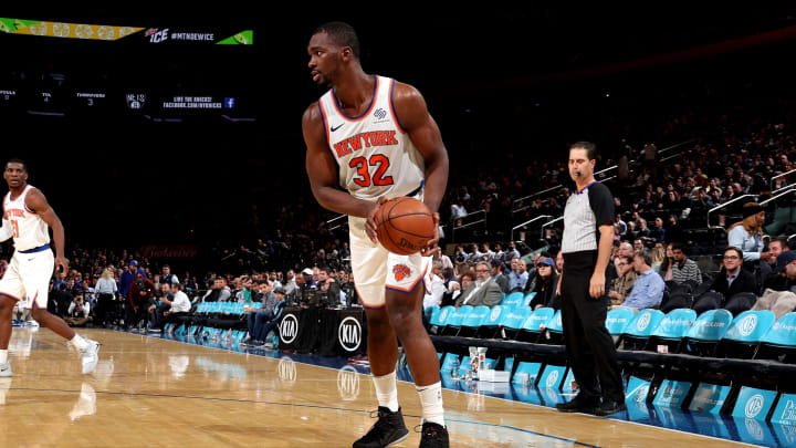 NEW YORK, NY – OCTOBER 29: Noah Vonleh #32 of the New York Knicks handles the ball against the Brooklyn Nets on October 29, 2018 at Madison Square Garden in New York City, New York. NOTE TO USER: User expressly acknowledges and agrees that, by downloading and or using this photograph, User is consenting to the terms and conditions of the Getty Images License Agreement. Mandatory Copyright Notice: Copyright 2018 NBAE (Photo by Nathaniel S. Butler/NBAE via Getty Images)
